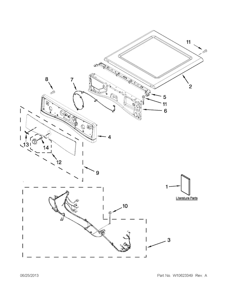 Top And Console Parts Diagram and Parts List for WGD94HEAW2  Whirlpool Dryer