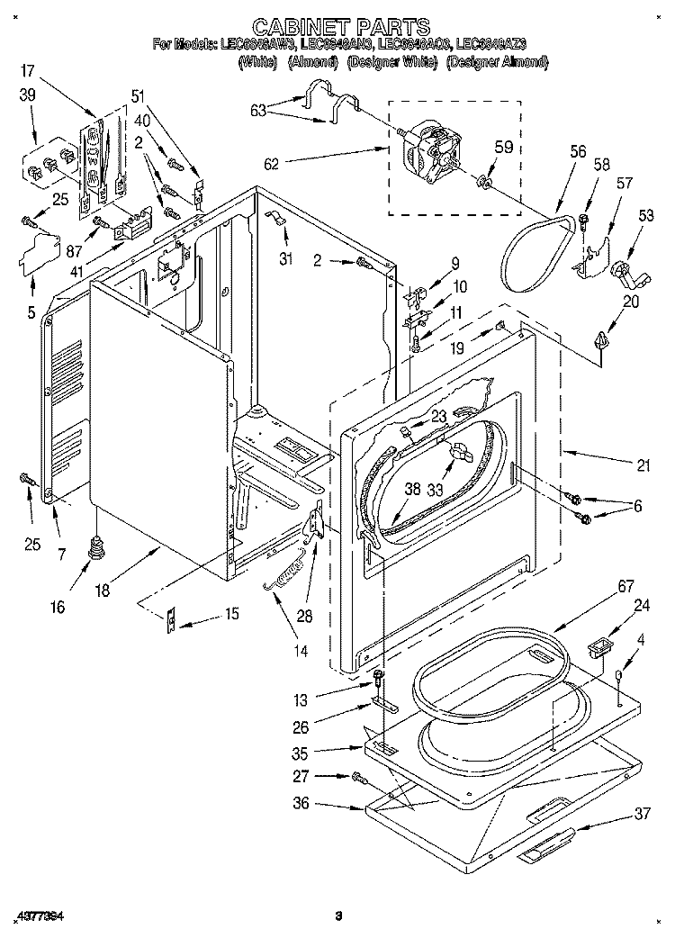 SECTION Diagram and Parts List for LEC6848AN3  Whirlpool Dryer