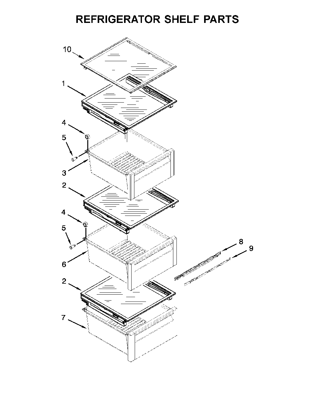 Refrigerator shelf parts Diagram and Parts List for 10651762511  Kenmore Refrigerator