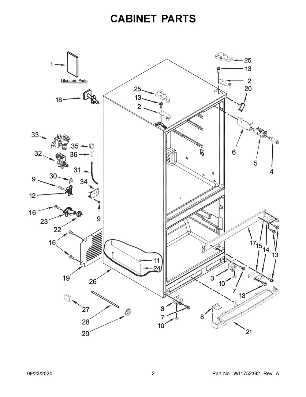 02 - Cabinet Parts Diagram and Parts List for KRFF300EWH06  Whirlpool Refrigerator