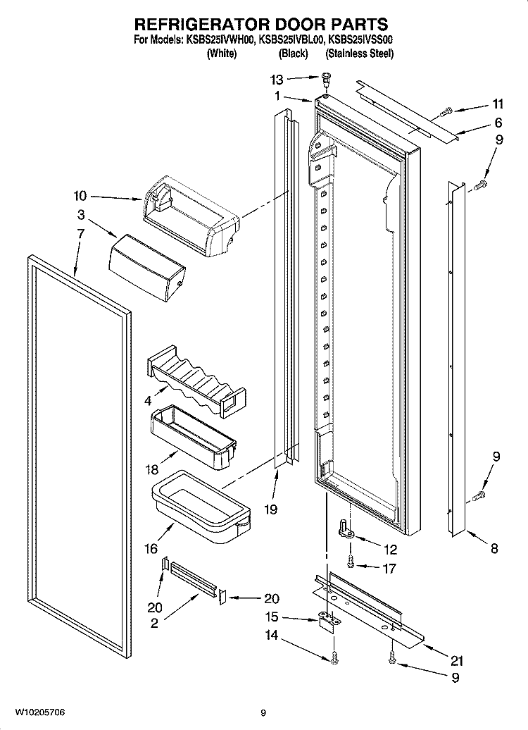 REFRIGERATOR DOOR PARTS Diagram and Parts List for KSBS25IVSS00  KitchenAid Refrigerator