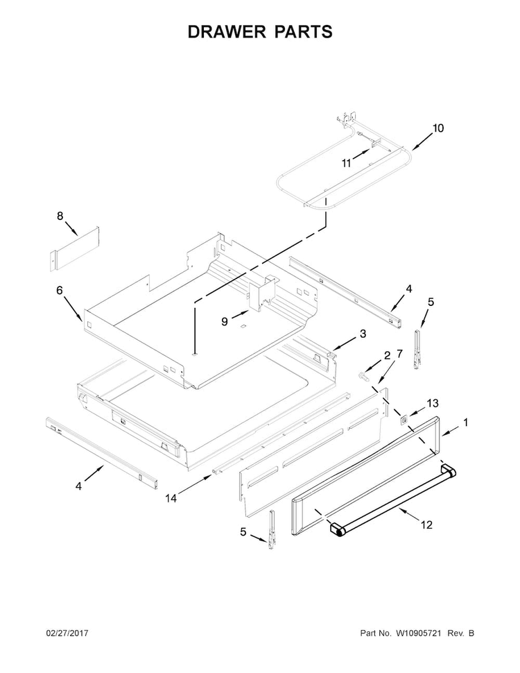 Drawer Parts Diagram and Parts List for KFGS530ESS2  KitchenAid Range