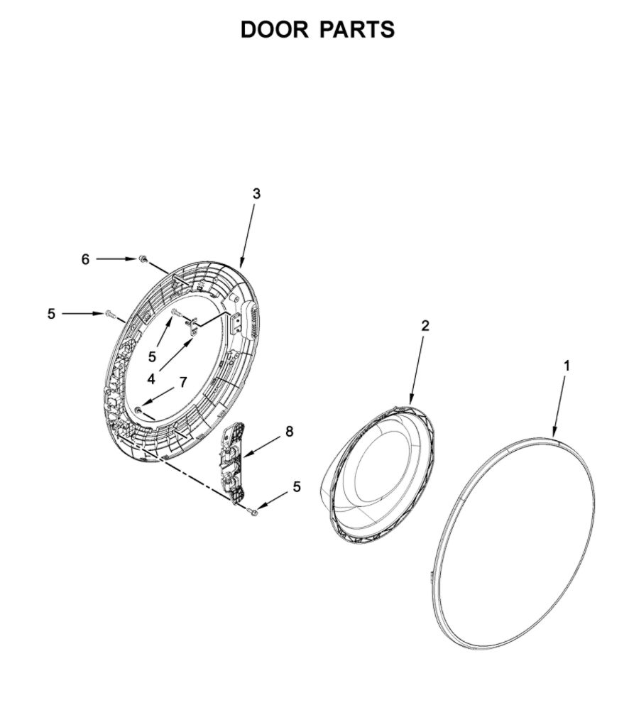Door Parts Diagram and Parts List for 8TWFW8620HW1  Whirlpool Washer