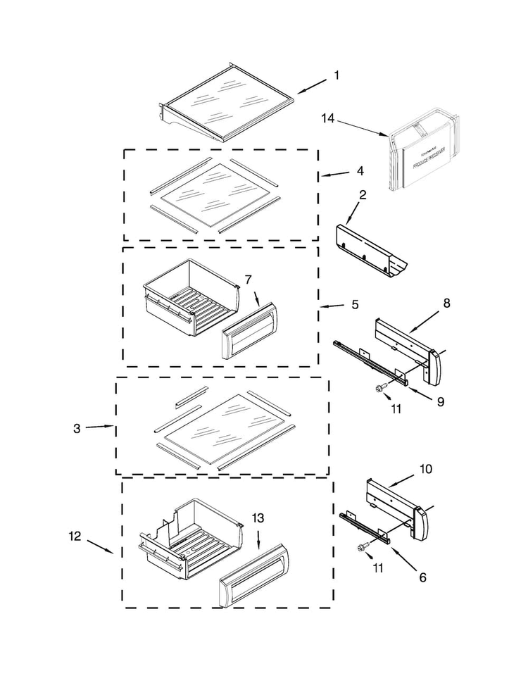 Refrigerator Shelf Parts Diagram and Parts List for KBSD608EBS00  KitchenAid Refrigerator