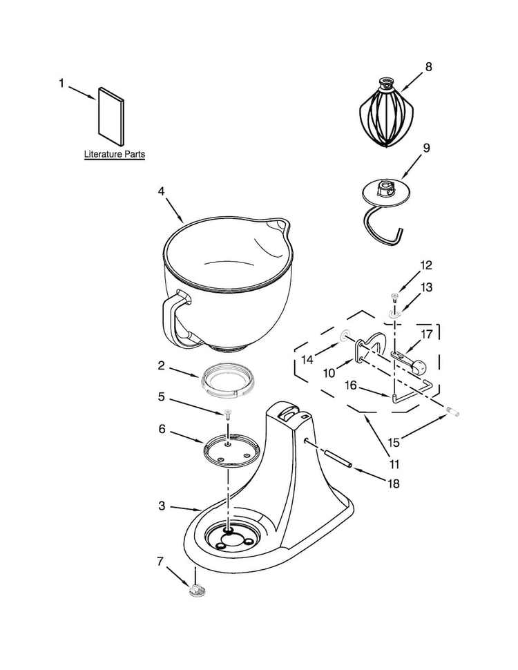 Base And Pedestal Unit Parts Diagram and Parts List for 4KSM105GBCBU0  KitchenAid Mixer