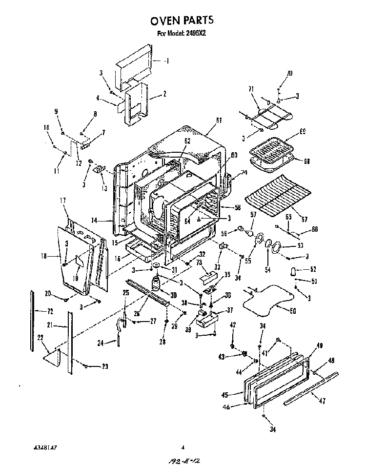 Oven Diagram and Parts List for 2496*2  Roper Range