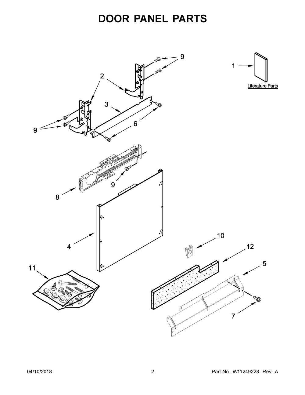 Door Panel Parts Diagram and Parts List for IDT930SAGX0  Whirlpool Dishwasher