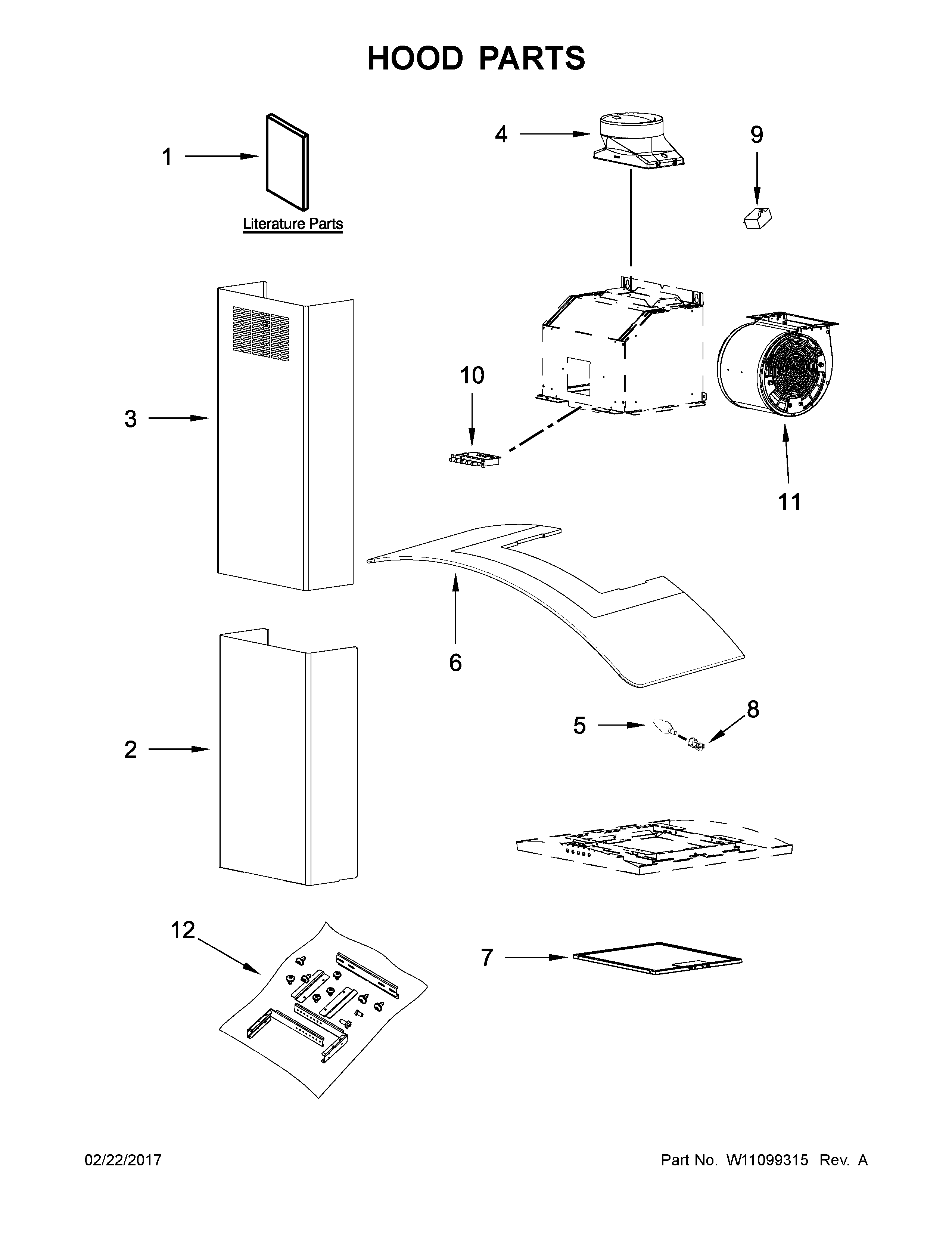 Hood Parts Diagram and Parts List for IHW6530BS1  Whirlpool Range Hood