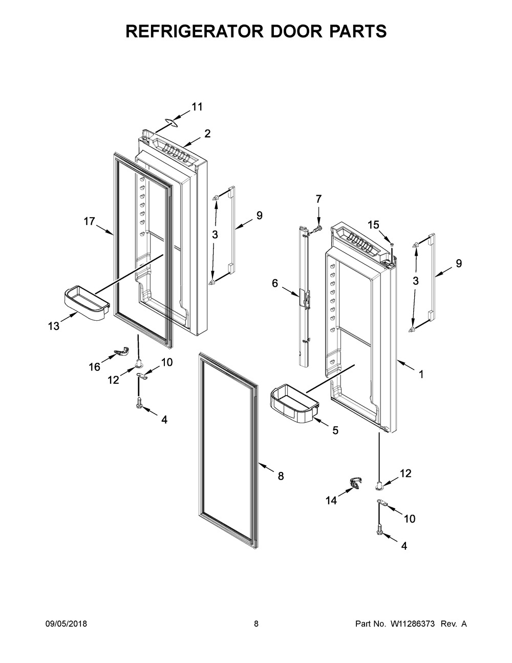 Refrigerator Door Parts Diagram and Parts List for WRFA32SMHZ01  Whirlpool Refrigerator