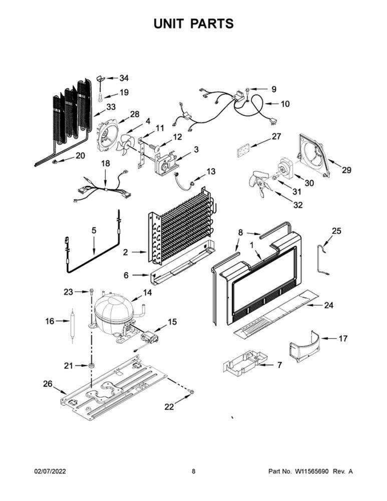 Unit Parts Diagram and Parts List for WSZ57L18DM06  Whirlpool Freezer