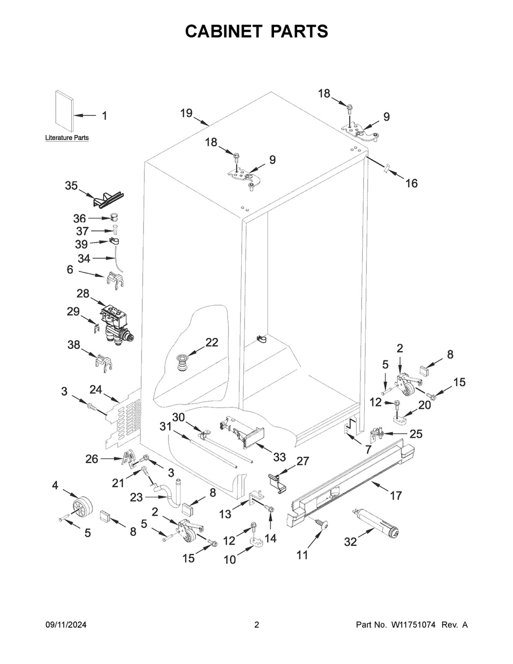 02 - Cabinet Parts Diagram and Parts List for WRS315SDHT11  Whirlpool Refrigerator