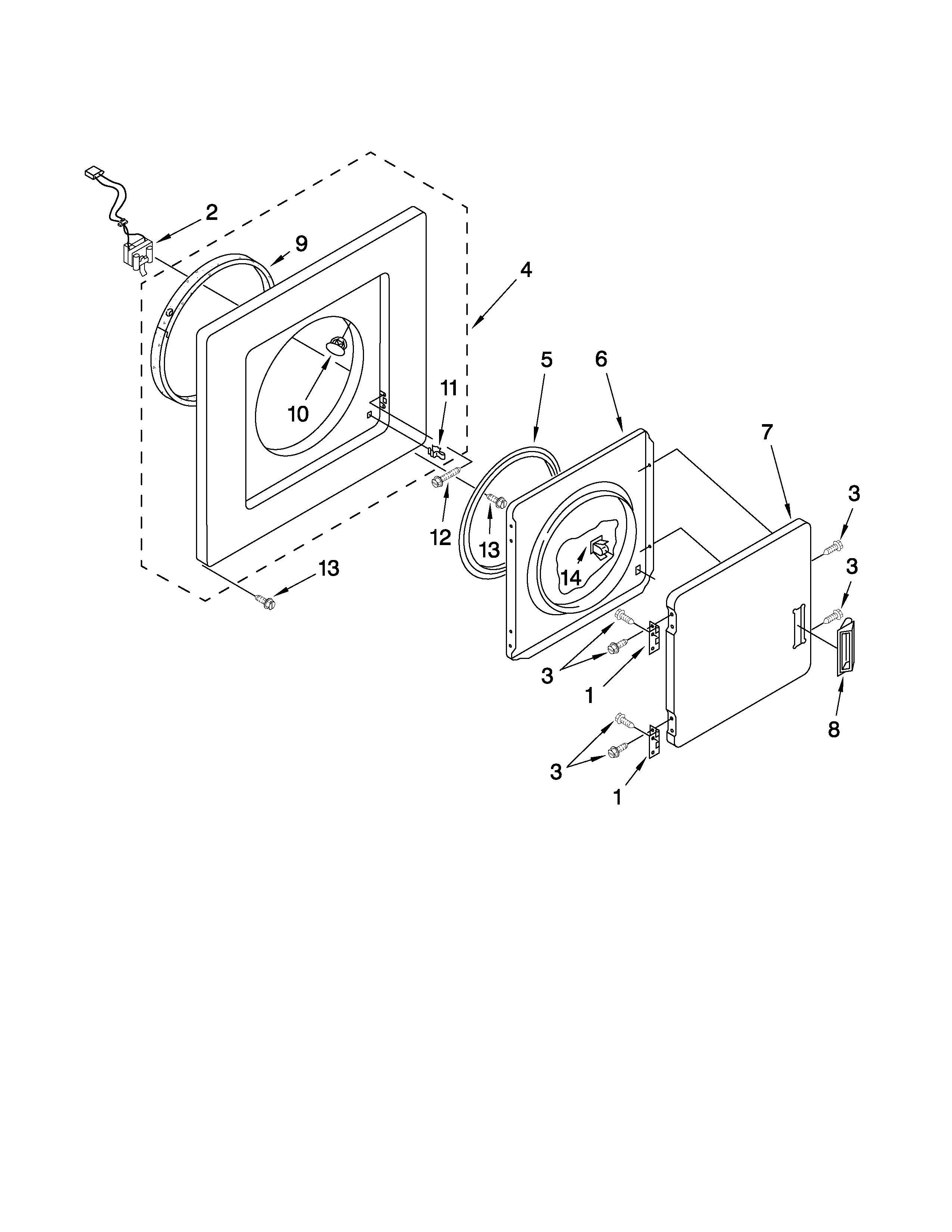Dryer Front Panel And Door Parts Diagram and Parts List for 11080754006  Kenmore Washer Dryer Combo