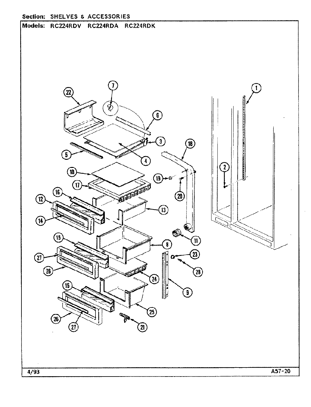 07 - Shelves And Accessories Diagram and Parts List for RC224RDA  Whirlpool Refrigerator