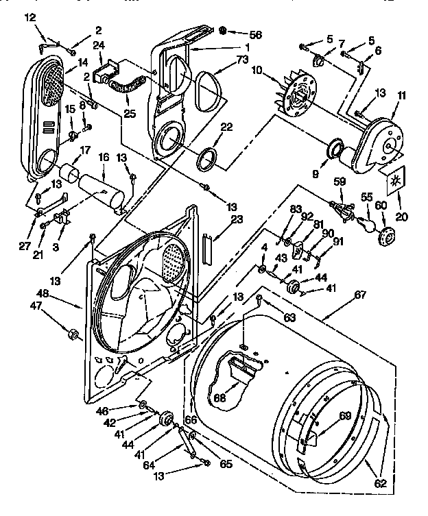 Bulkhead Diagram and Parts List for KGYE77BWH1  KitchenAid Dryer