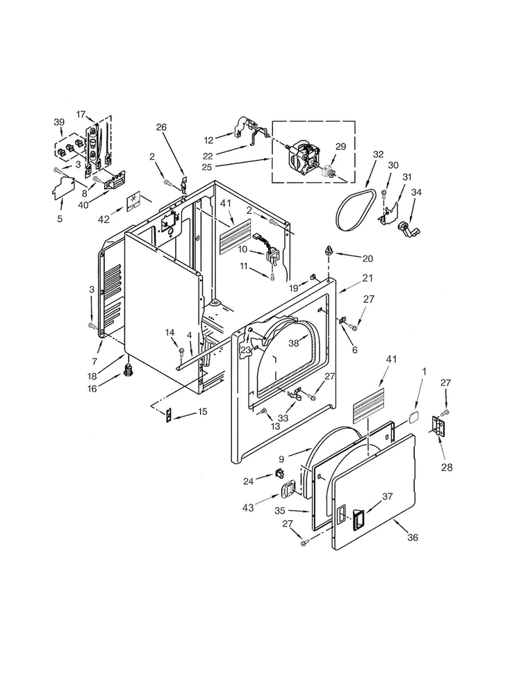 Cabinet Diagram and Parts List for 11062332510  Kenmore Dryer
