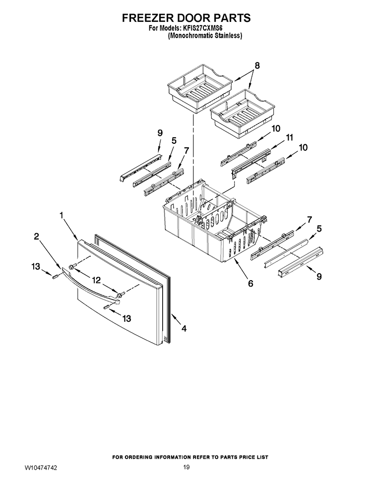 FREEZER DOOR PARTS Diagram and Parts List for KFIS27CXMS6  KitchenAid Refrigerator