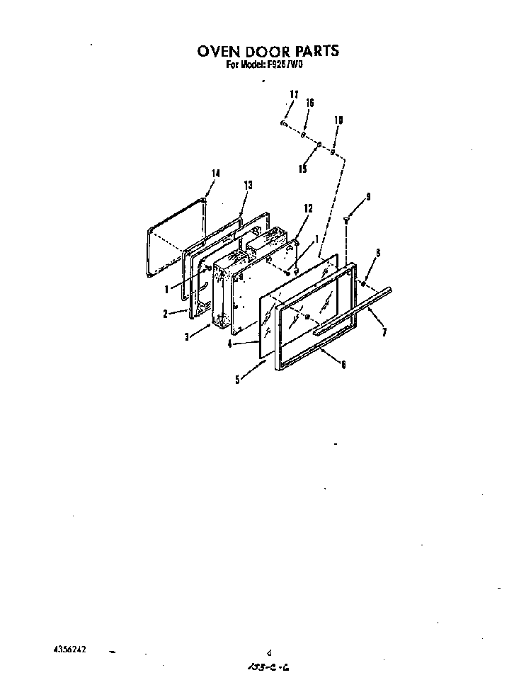 Oven Door Diagram and Parts List for F9257*0  Roper Range