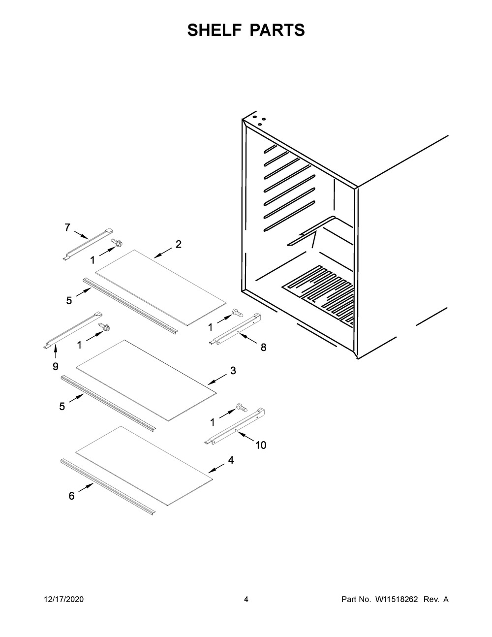 Shelf Parts Diagram and Parts List for KURR304ESS01  Whirlpool Wine and Beverage Cooler
