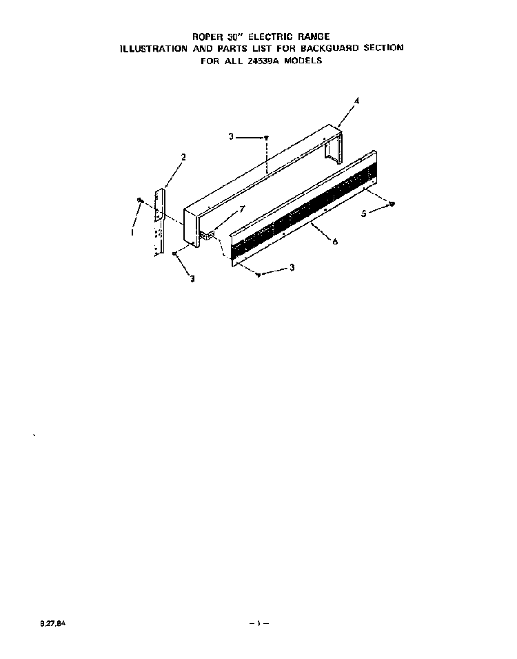 Back Guard Diagram and Parts List for 2453*9A  Roper Range