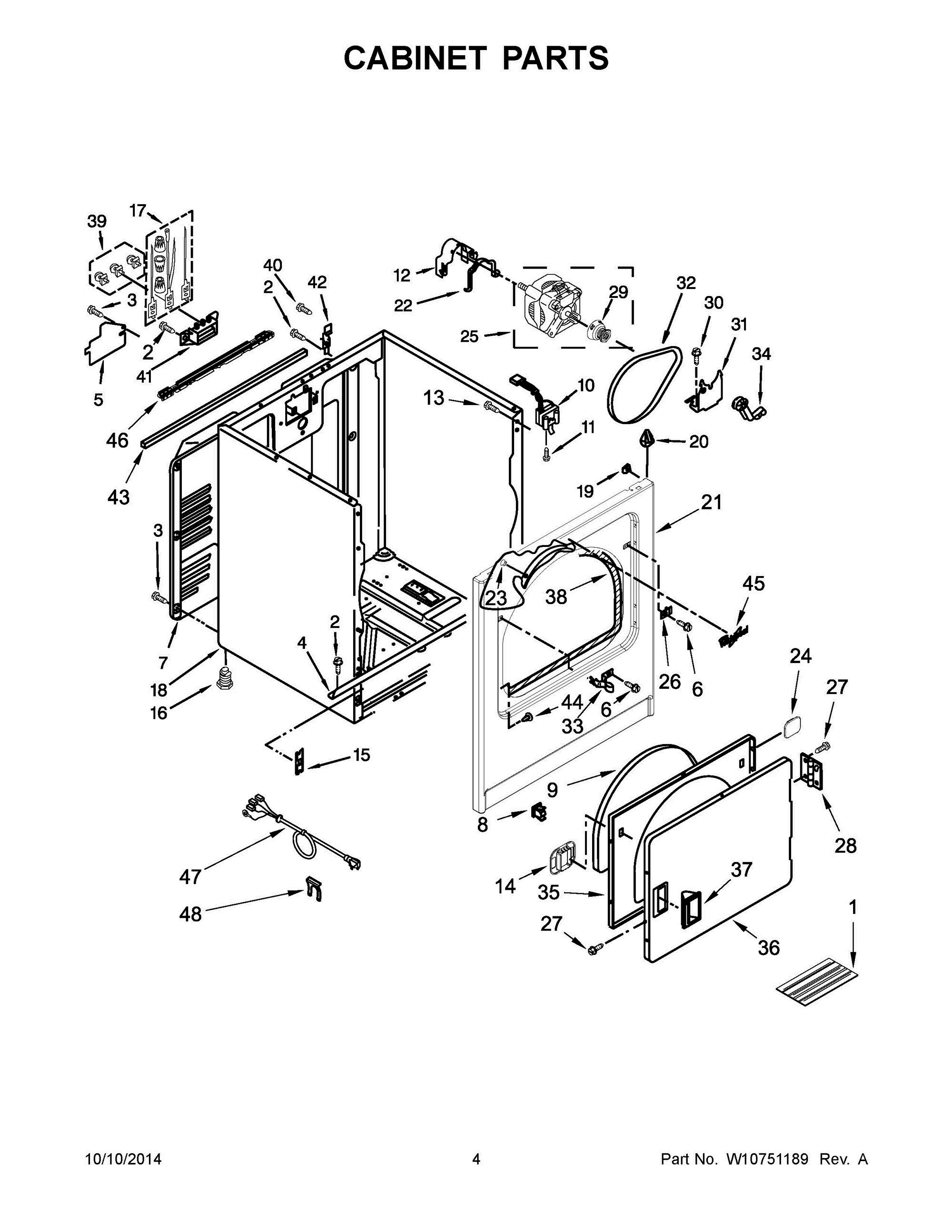03 - CABINET PARTS Diagram and Parts List for YWED7300DW0  Whirlpool Dryer