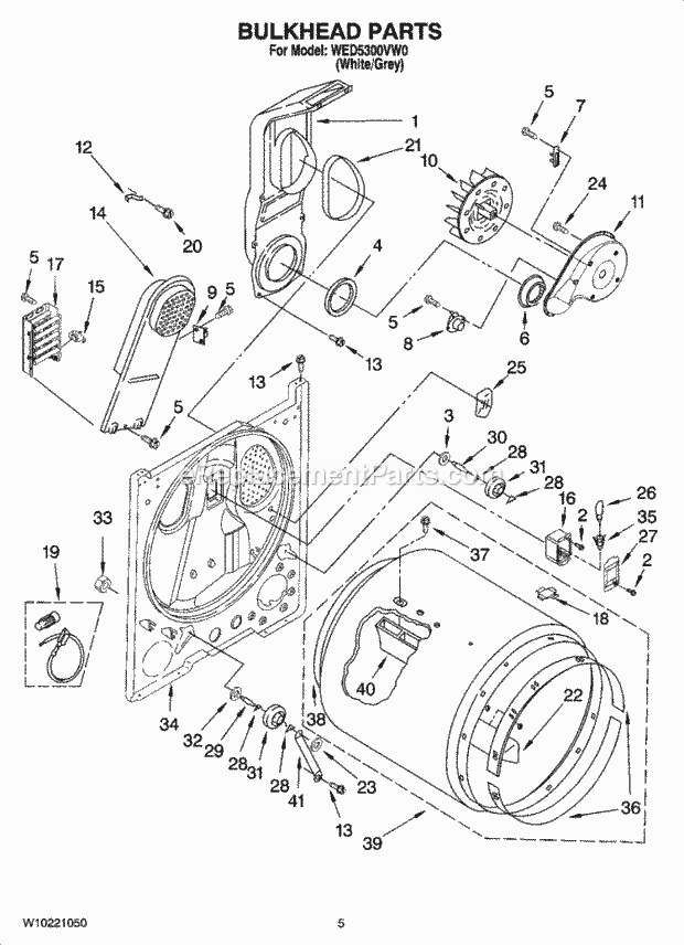 BULKHEAD PARTS, OPTIONAL PARTS (NOT INCLUDED) Diagram and Parts List for WED5300VW0  Whirlpool Dryer