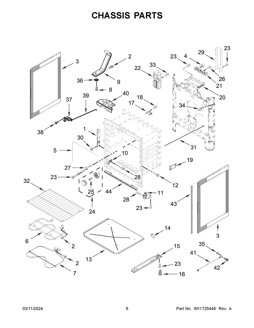 Chassis Parts Diagram and Parts List for YWFES3330RW0  Whirlpool Range