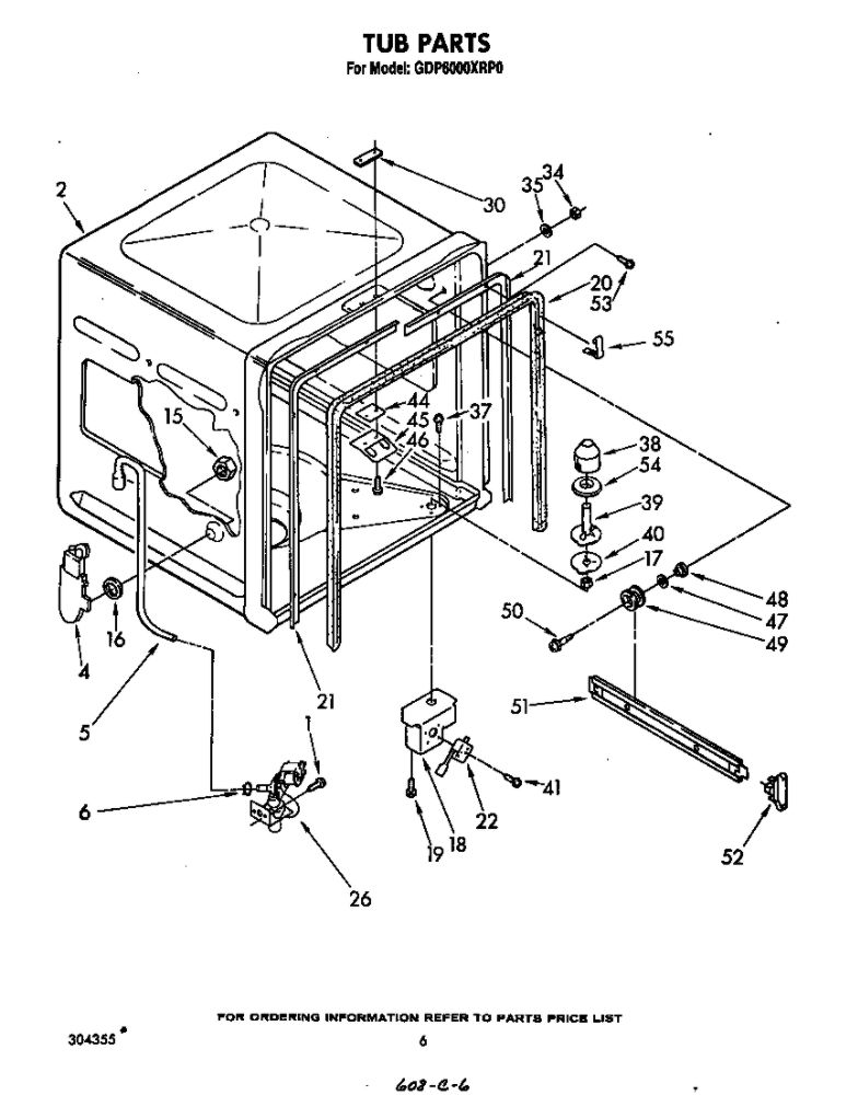 Tub Diagram and Parts List for GDP6000XRP0  Whirlpool Dishwasher