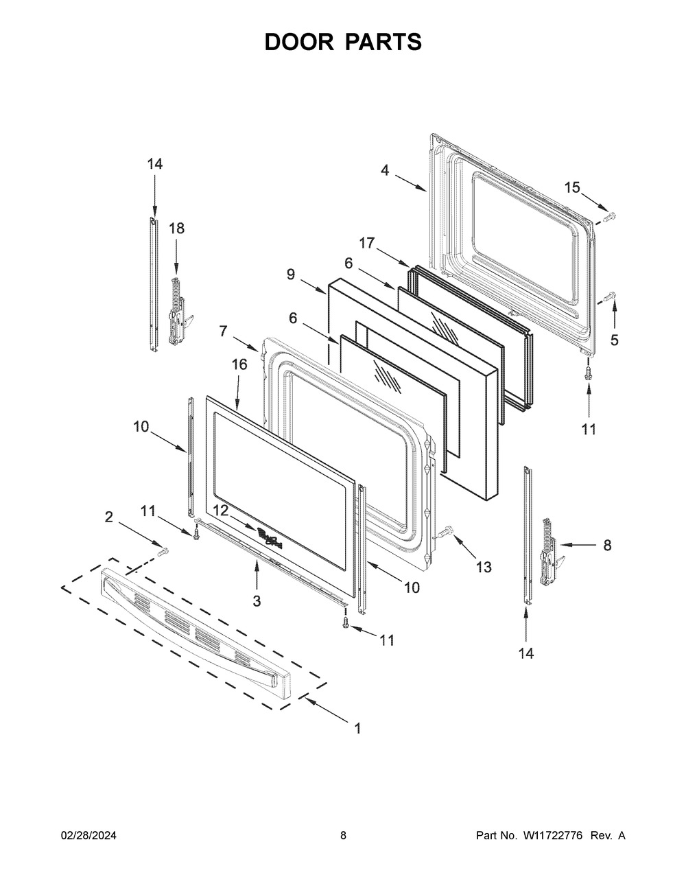 Door Parts Diagram and Parts List for YWFES3530RS0  Whirlpool Range