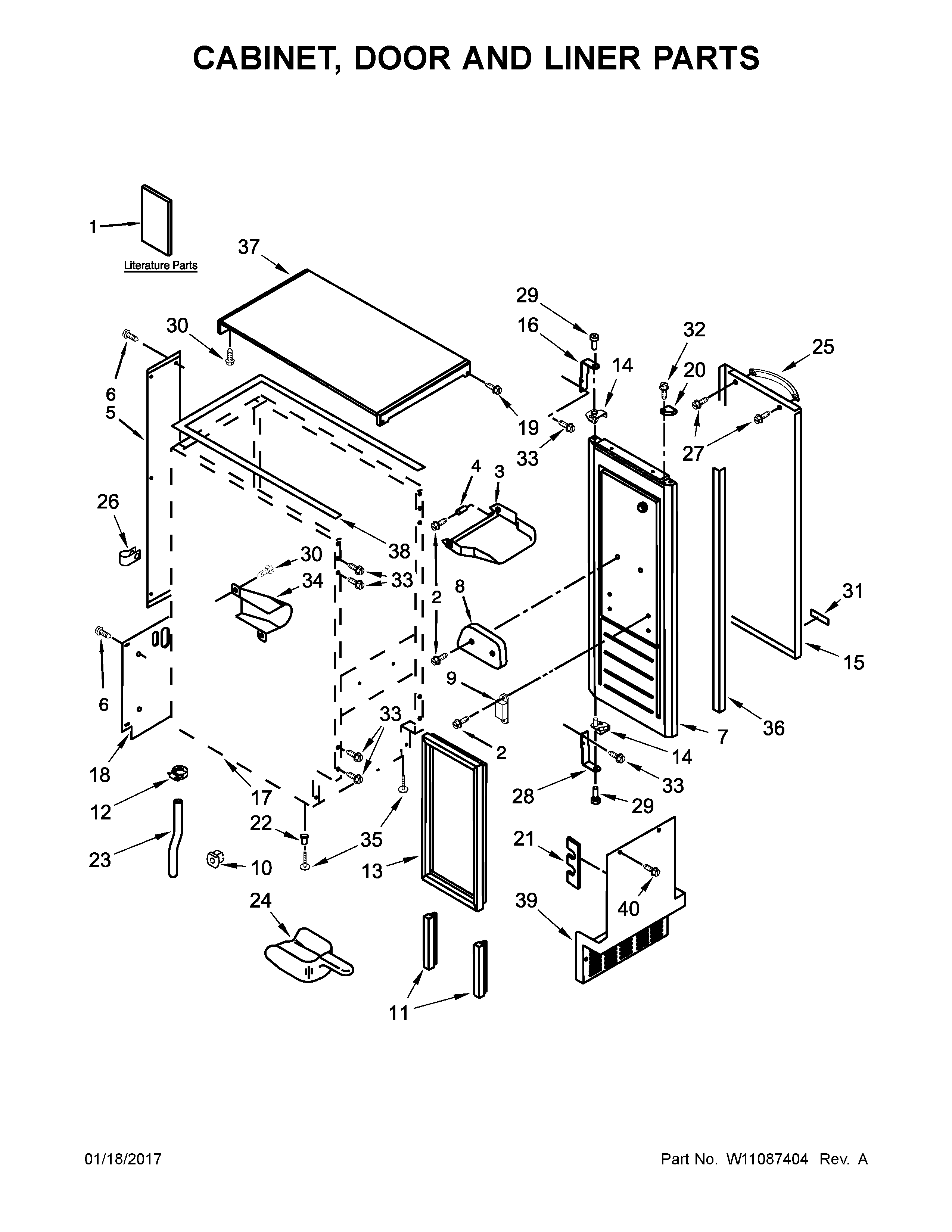 Cabinet, Door And Liner Parts Diagram and Parts List for 10689553102  Kenmore Ice Maker