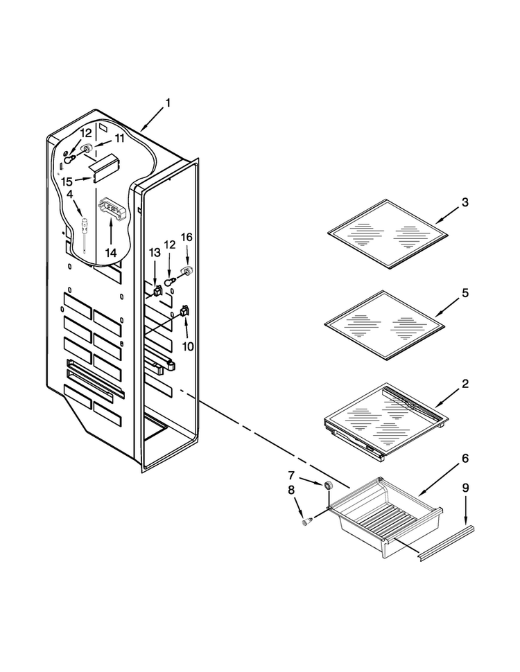 Freezer Liner Parts Diagram and Parts List for WRS576FIDM01  Whirlpool Refrigerator