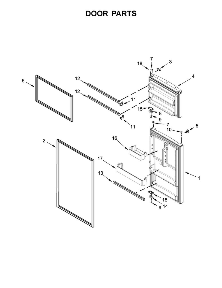 Door Parts Diagram and Parts List for WRT518SZFG00  Whirlpool Refrigerator
