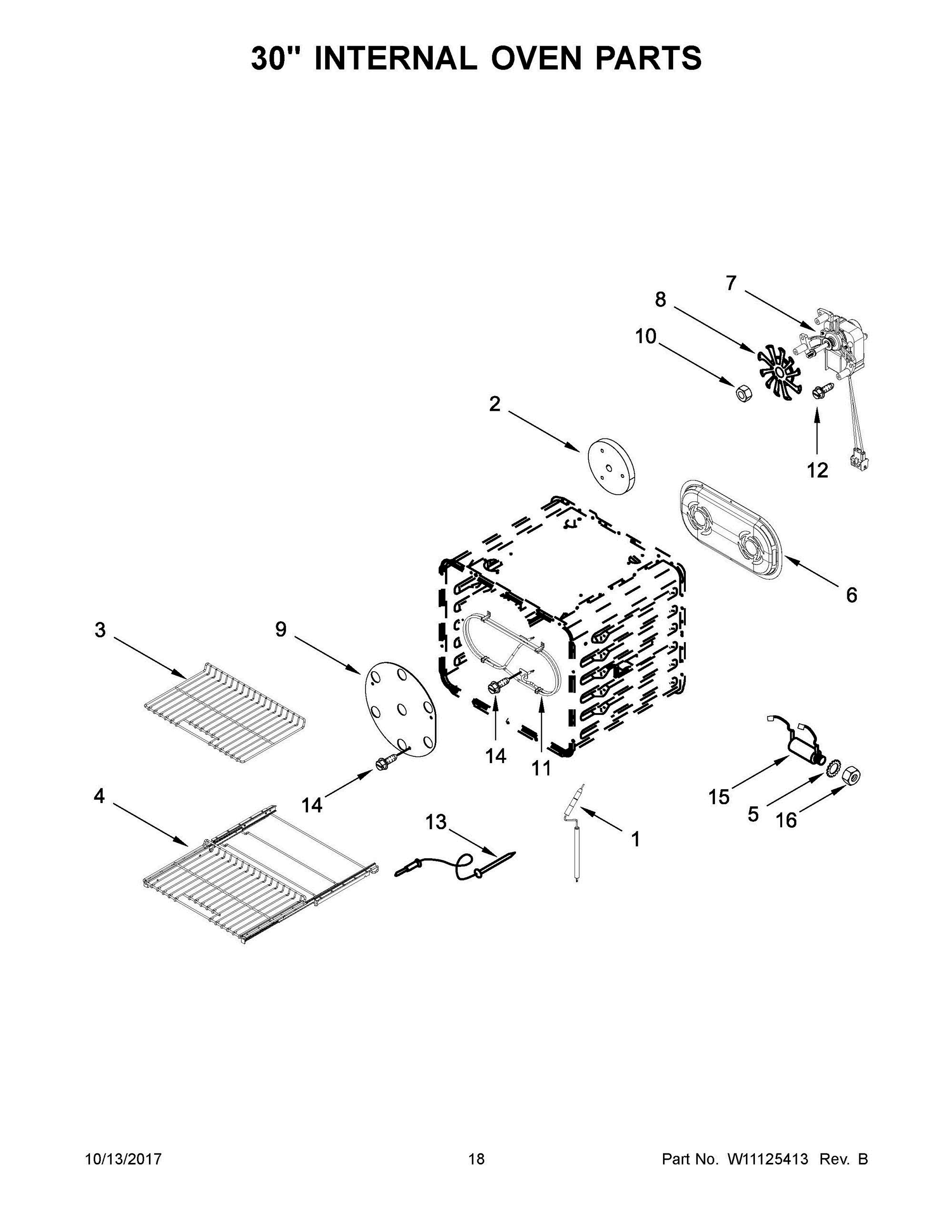 10 - 30" INTERNAL OVEN PARTS Diagram and Parts List for JGRP548WP02  Whirlpool Range