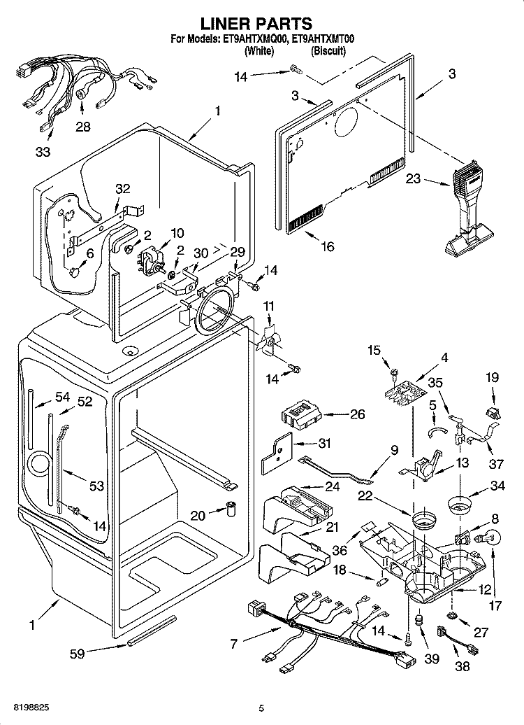 LINER PARTS Diagram and Parts List for ET9AHTXMT00  Whirlpool Refrigerator