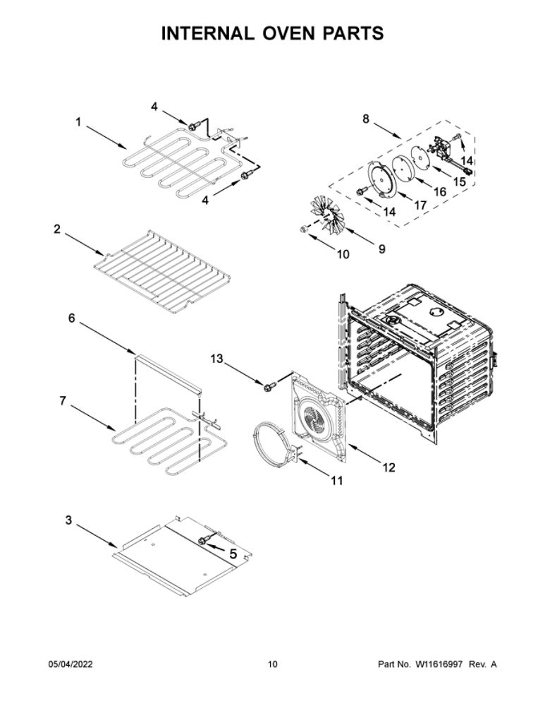Internal Oven Parts Diagram and Parts List for WOD77EC0HS20  Whirlpool Wall Oven
