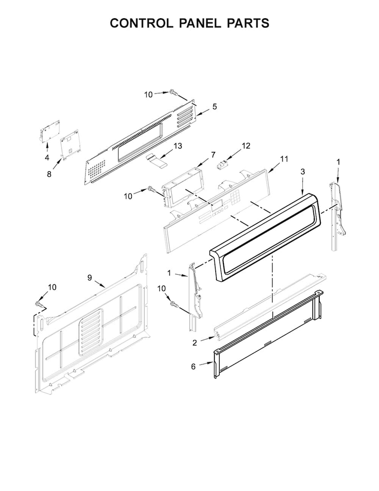 Control Panel Parts Diagram and Parts List for WFG715H0EH0  Whirlpool Range