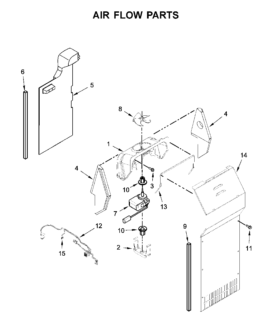 Air flow parts Diagram and Parts List for 10650045713  Kenmore Refrigerator