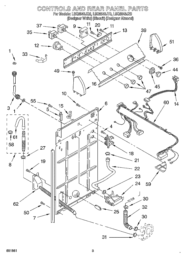 CONTROL AND REAR PANEL Diagram and Parts List for LSQ8543JT0  Whirlpool Washer