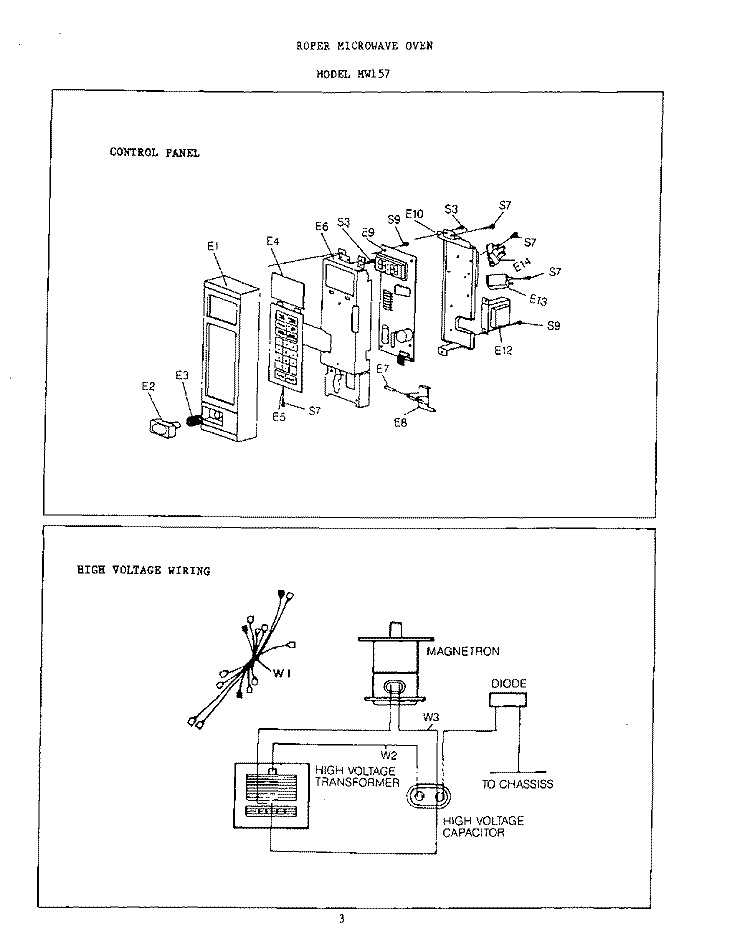 SECTION Diagram and Parts List for MW157  Roper Microwave