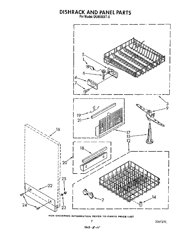 DISH RACK AND PANEL Diagram and Parts List for DU8900XT6  Whirlpool Dishwasher