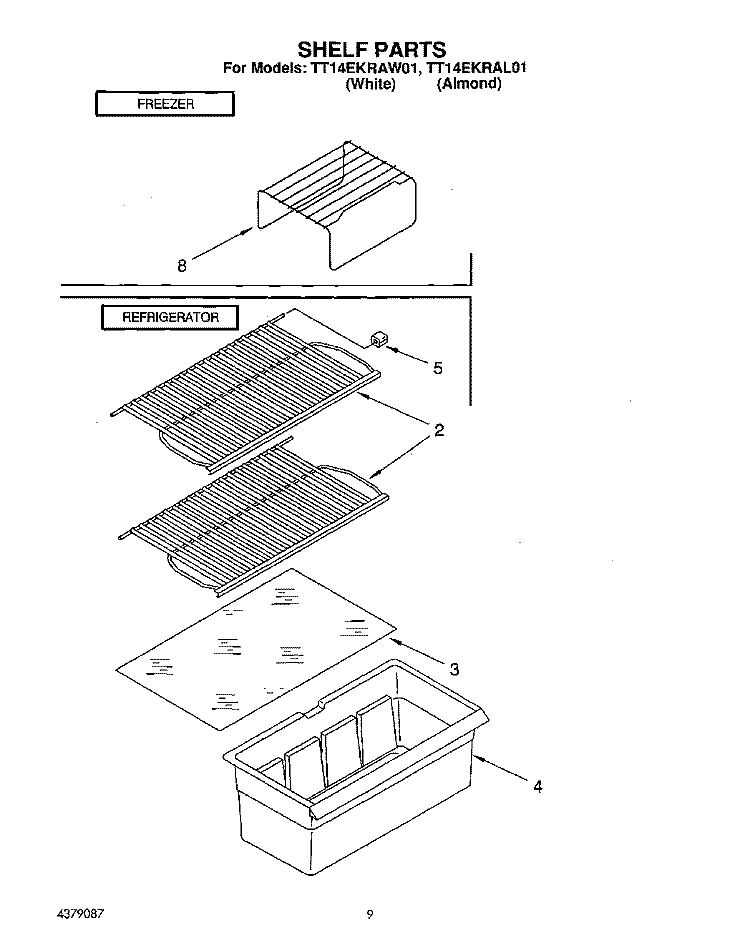 SHELF Diagram and Parts List for TT14EKRAN01  Whirlpool Refrigerator