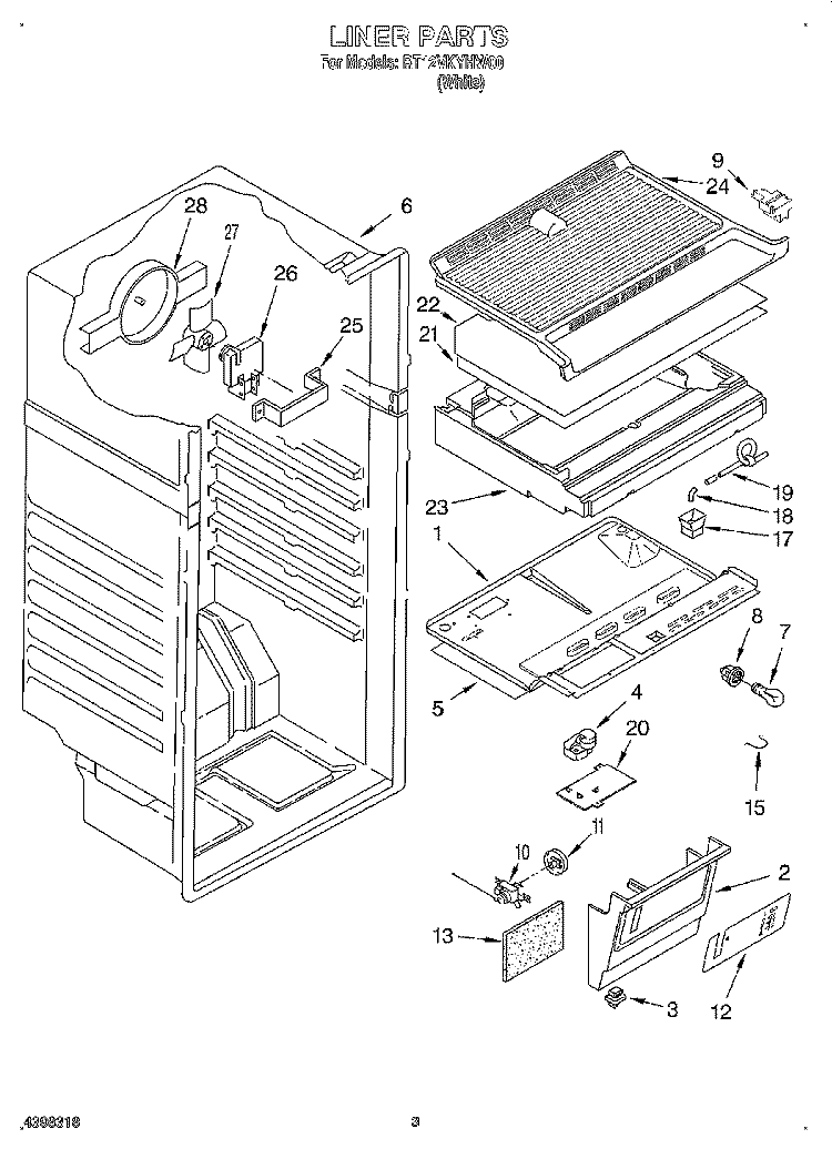 LINER Diagram and Parts List for RT12VKYHW00  Roper Refrigerator