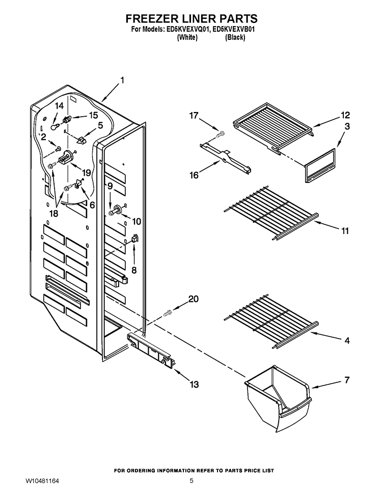 FREEZER LINER PARTS Diagram and Parts List for ED5KVEXVB01  Whirlpool Refrigerator