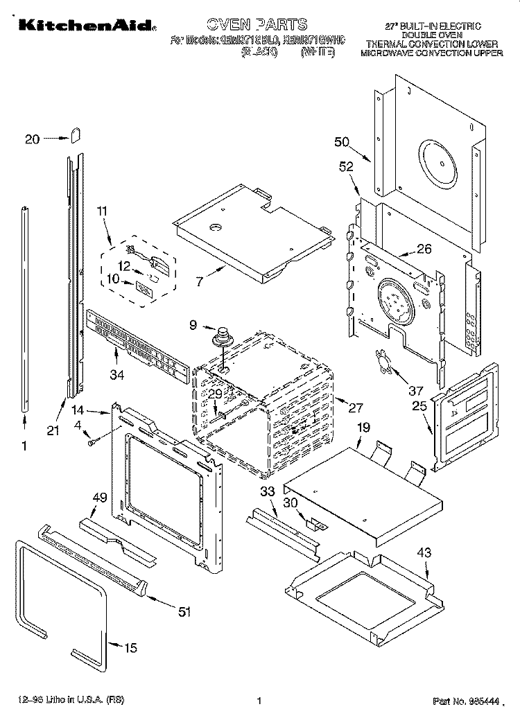 OVEN Diagram and Parts List for KEMI371GBL0  KitchenAid Microwave Oven Combo