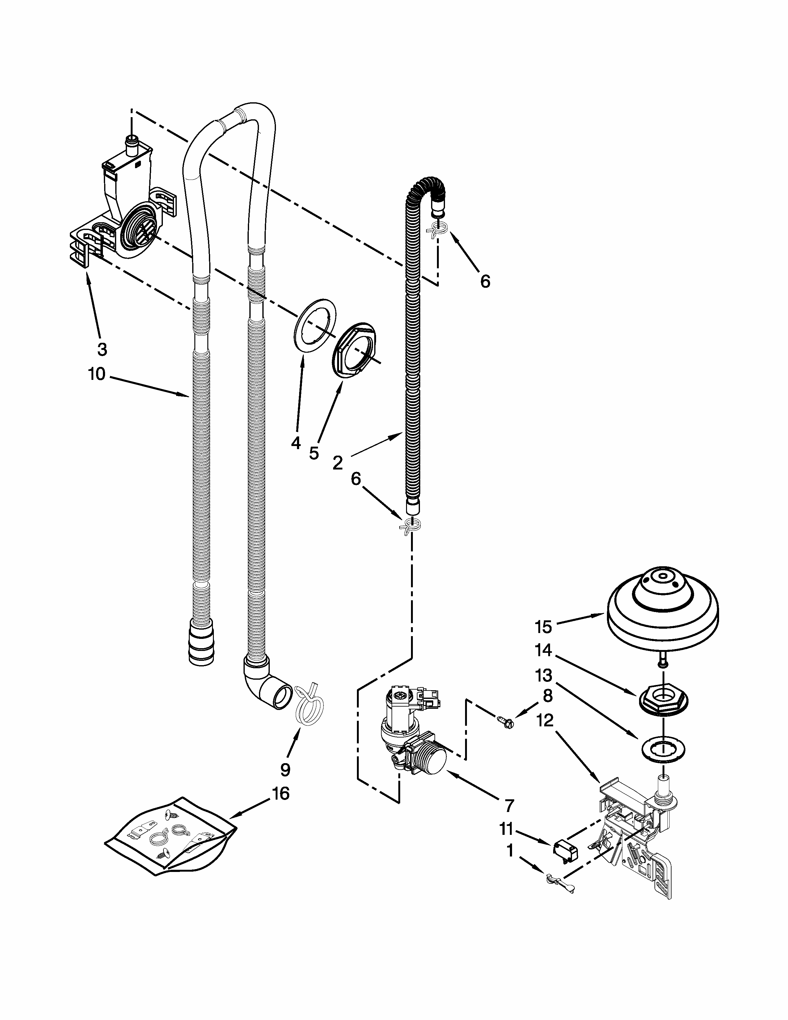 Fill, Drain And Overfill Parts Diagram and Parts List for IUD8010DS1  Whirlpool Dishwasher
