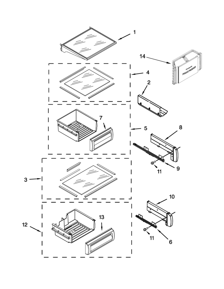 Refrigerator Shelf Parts Diagram and Parts List for KBSD606ESS00  KitchenAid Refrigerator