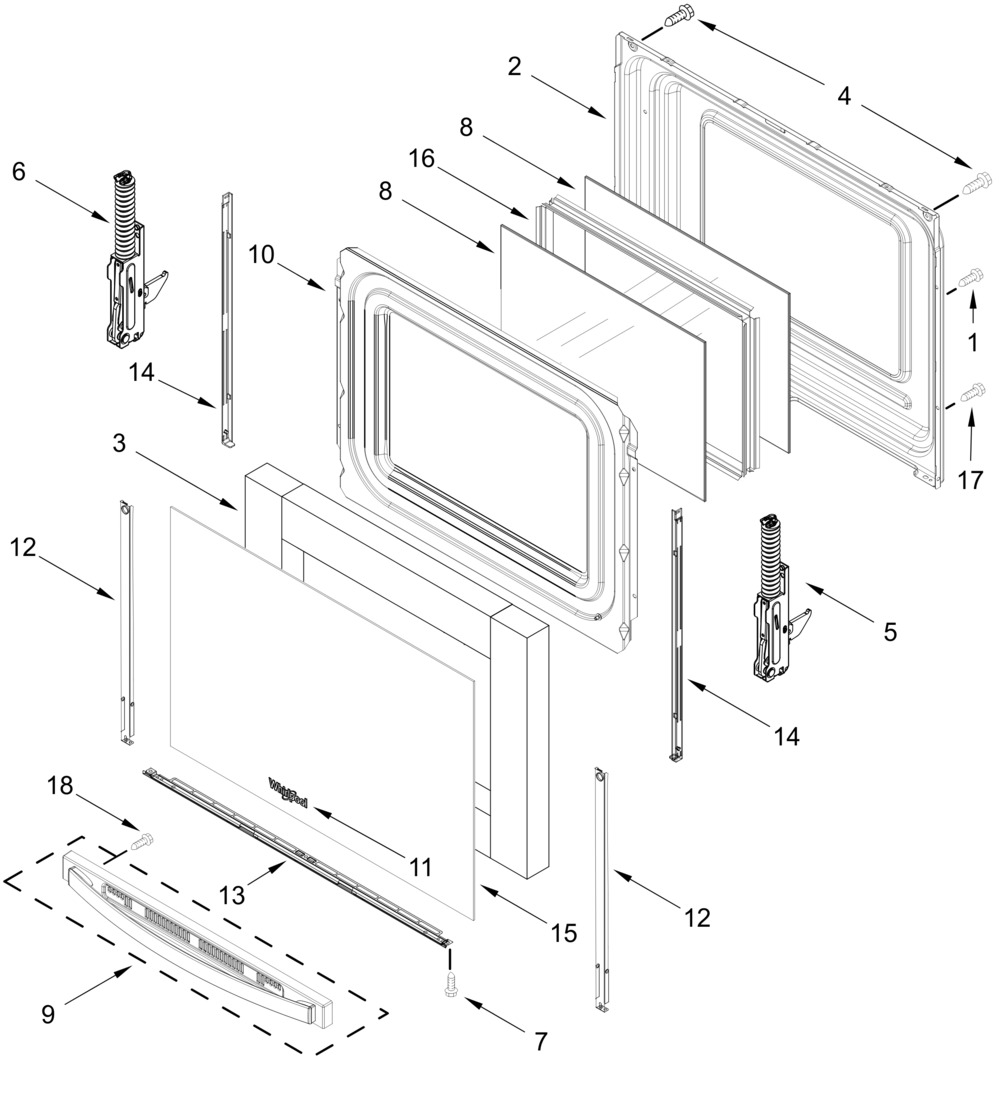 Door Parts Diagram and Parts List for WFES7530RZ0,WFES7530RV0  Whirlpool Range