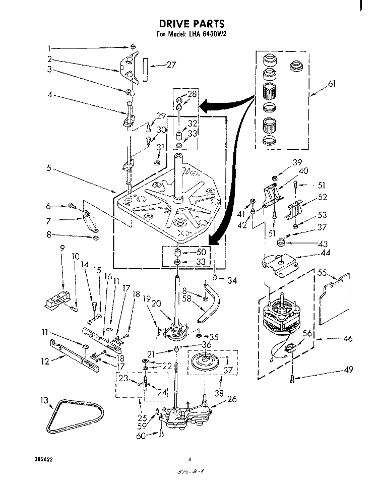 DRIVE Diagram and Parts List for LHA6400W2  Whirlpool Washer