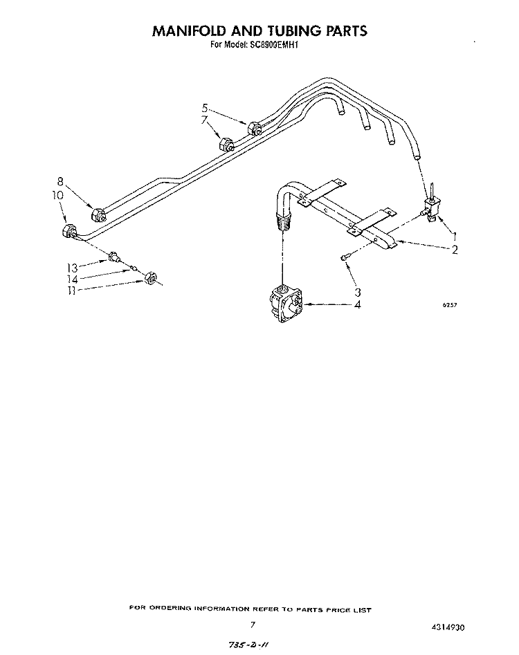MANIFOLD AND TUBING Diagram and Parts List for SC8900EMH1  Whirlpool Cooktop