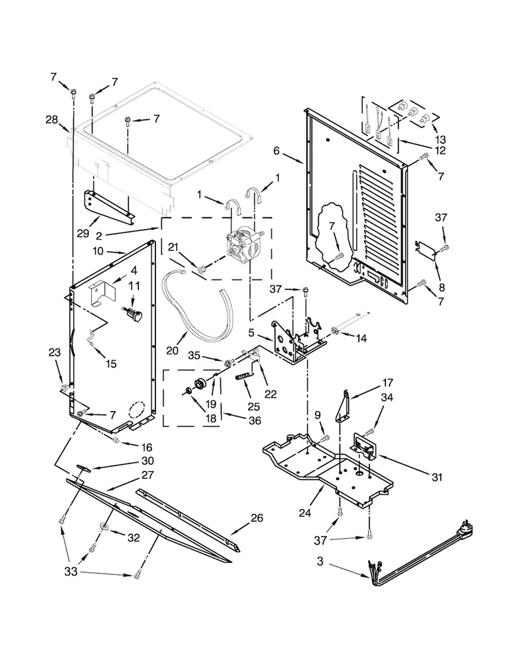 Dryer Cabinet And Motor Parts Diagram and Parts List for 7MWGT3300EQ0  Whirlpool Washer Dryer Combo