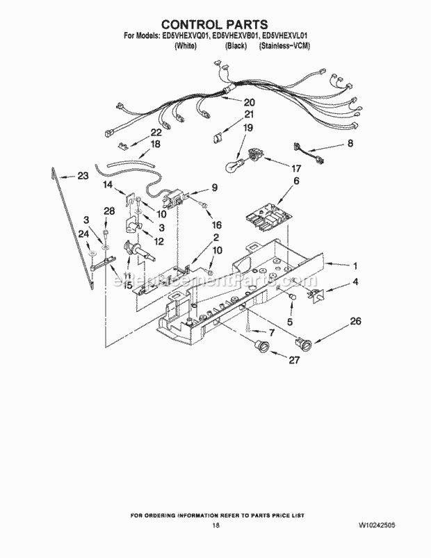 CONTROL PARTS Diagram and Parts List for ED5VHEXVB01  Whirlpool Refrigerator